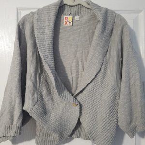 Roxy Cropped Gray Shawl Sweater Size Large